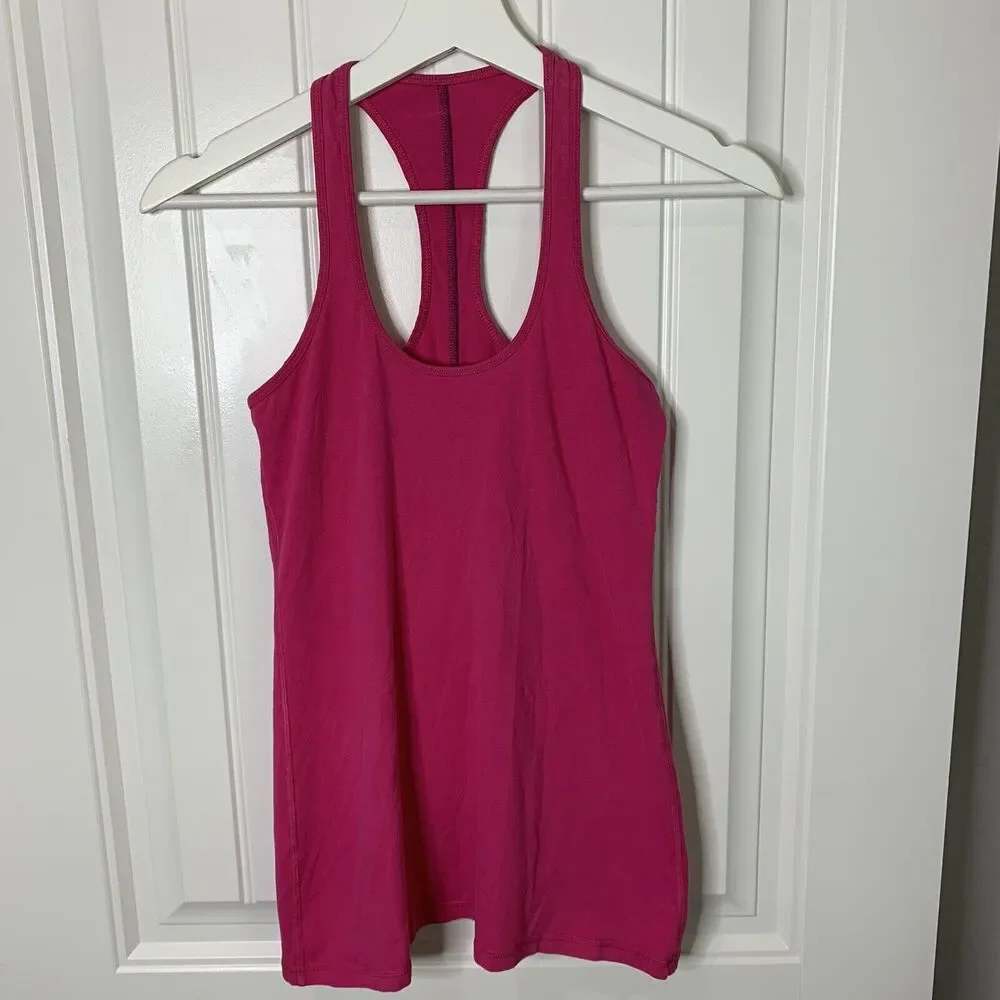 Lululemon Athletica Sz 4 Cool Tank Top Gathered Ruched Racerback Yoga‎ Run Pink